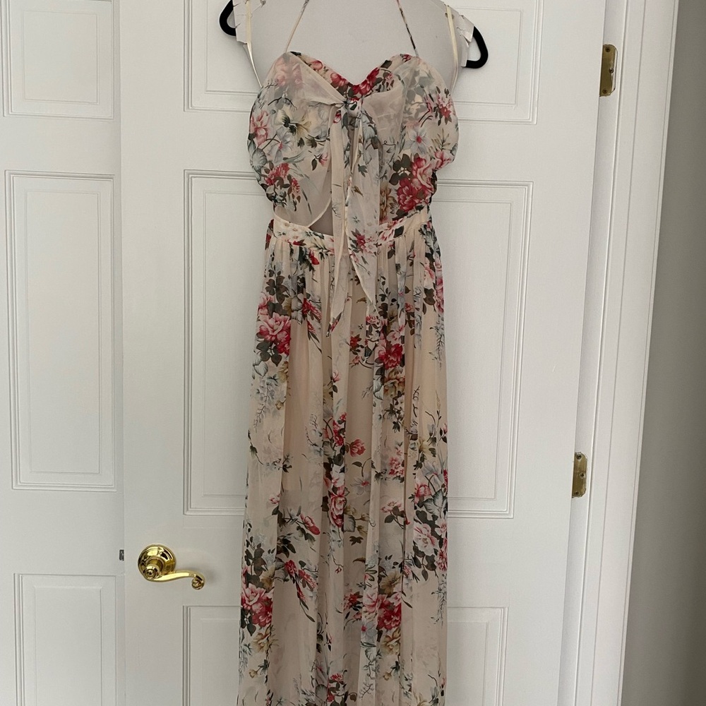 Hello Molly Cream Ruched Maxi Sundress